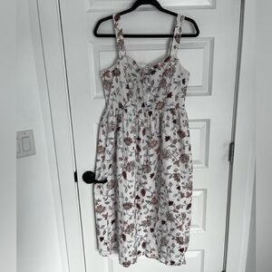 Floral Midi Dress - White and Brown